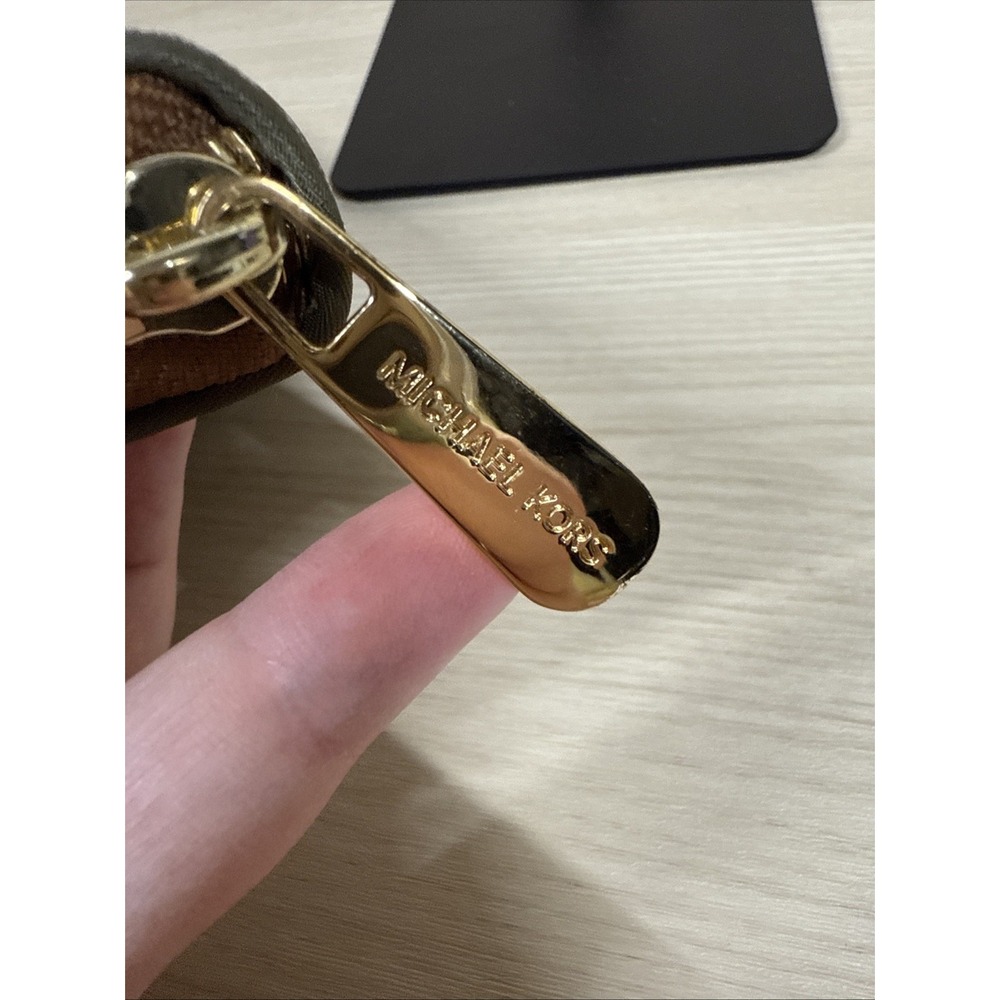 Michael Kors Monogram Jet Set Zip Around Wallet Green Brown 4x8 Canvas & Leather - Picture 7 of 8